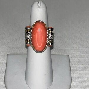 Gems en Vogue Sterling Silver Gold Accented Genuine Coral Multi Stone Ring